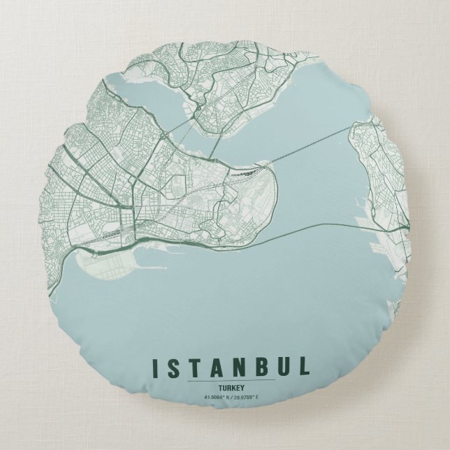 Istanbul Turkey City Map Minimal Design Notebook Round Cushion (Front)