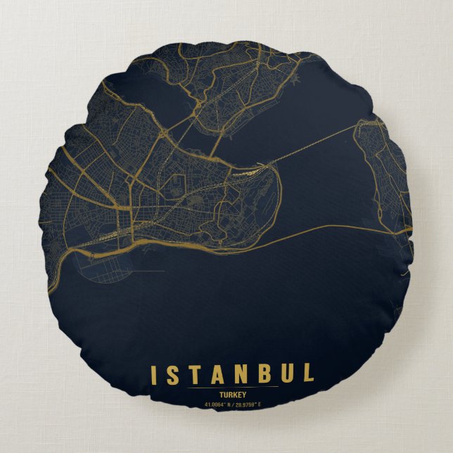 Istanbul Turkey City Map Minimal Design Notebook Round Cushion (Front)