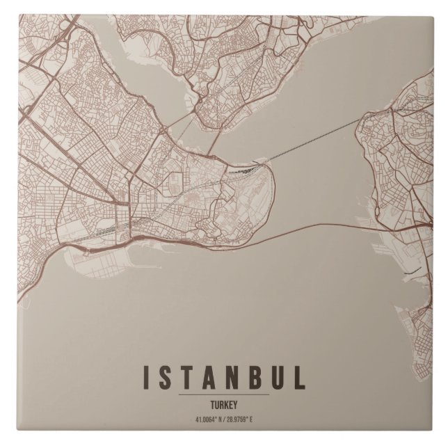 Istanbul Turkey City Map Minimal Design Tile (Front)