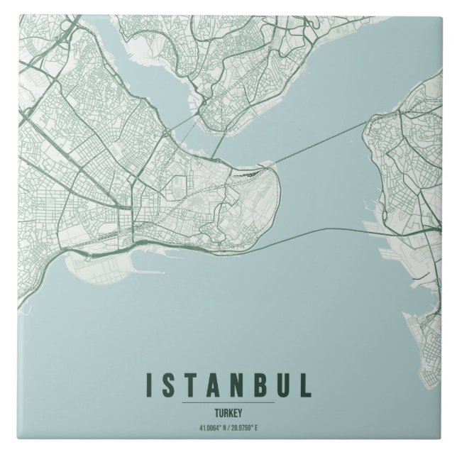 Istanbul Turkey City Map Minimal Design Tile (Front)