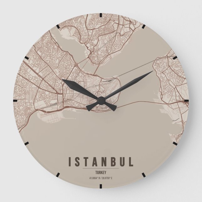 Istanbul Turkey City Map Minimal Large Clock (Front)