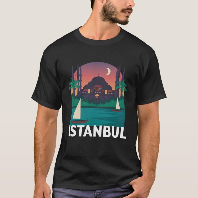 Istanbul Turkey City Skyline Silhouette Outline Sk T-Shirt (Front)