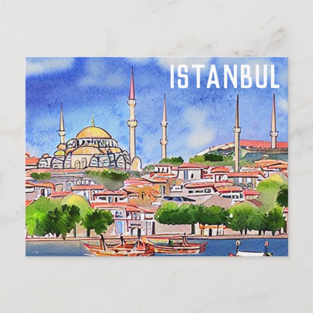 Istanbul Turkey Mosque Watercolor Painting  Postcard (Front)