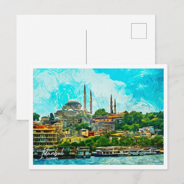 Istanbul Turkey Oil Paint City Landscape Postcard (Front/Back)