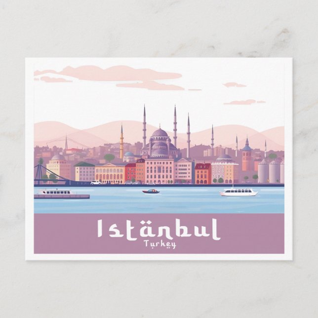 Istanbul Turkey Pastel Travel Design Postcard (Front)