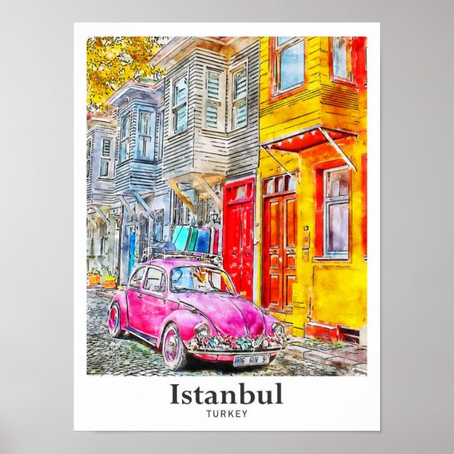 Istanbul Turkey Travel Watercolor Hand Drawn Poster (Front)