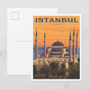 Istanbul Turkey Vintage Art Travel Postcard