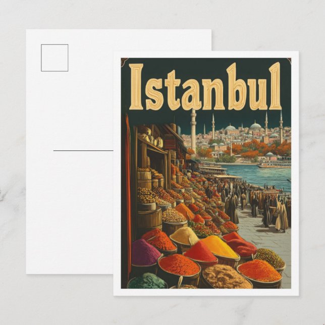Istanbul Turkey Vintage Travel Illustration Postcard (Front/Back)