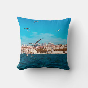 Istanbul view with seagulls on a warm sunny day, B Cushion