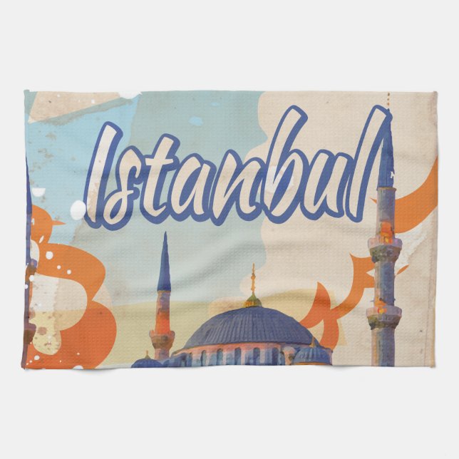 Istanbul Vintage Travel Poster Tea Towel (Horizontal)