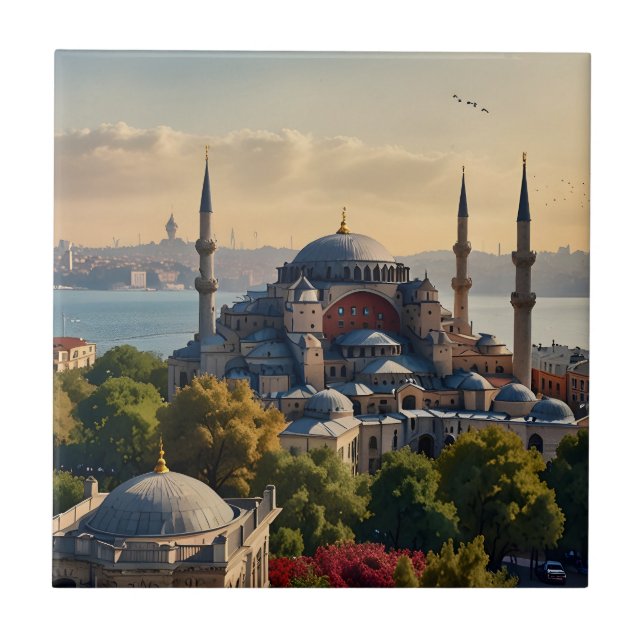 Istanbul watercolor art tile (Front)