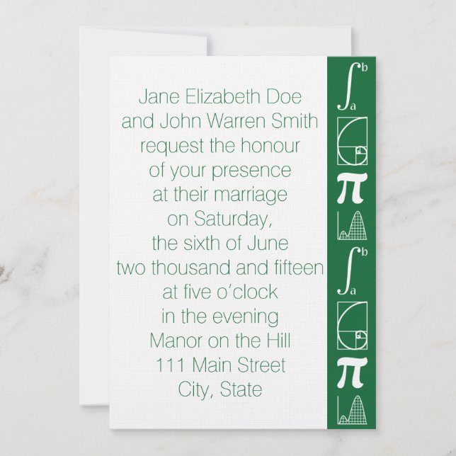 It Adds Up in Green Wedding Invitation (Front)