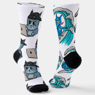IT Cat and Surfer Dog Socks