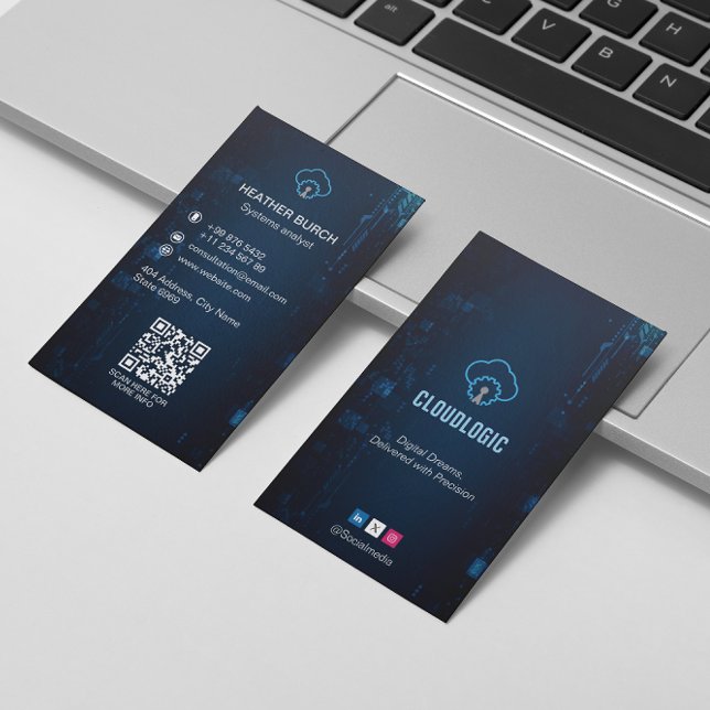 IT Consulting Business | Futuristic Dark Navy Business Card (Creator Uploaded)