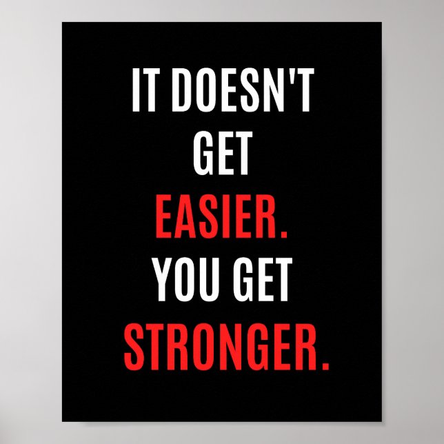 It doesn't get easier you get stronger, Gym quote Poster (Front)