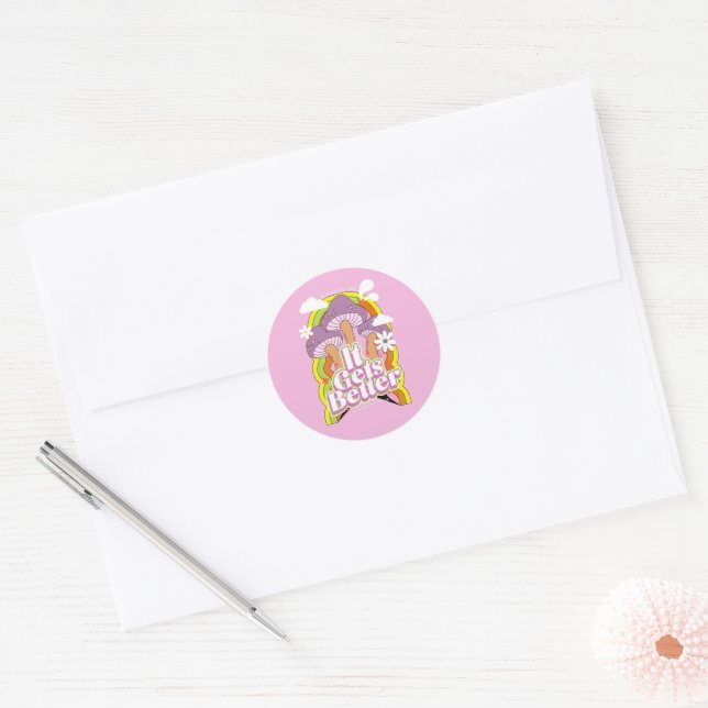 It Gets Better | Good Vibes & Retro Groovy Feels Classic Round Sticker (Envelope)