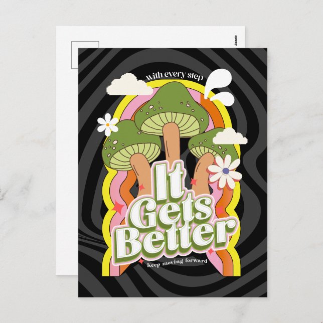 It Gets Better | Good Vibes &  Retro Groovy Feels Holiday Postcard (Front/Back)