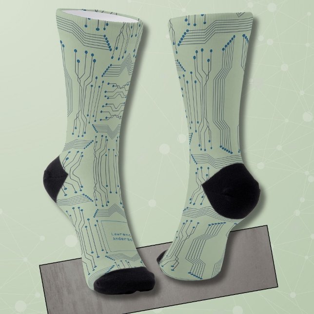 IT Guy Blue Circuit Board on Green Socks (Creator Uploaded)