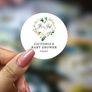It is a Girl Peach Baby Shower Classic Round Sticker