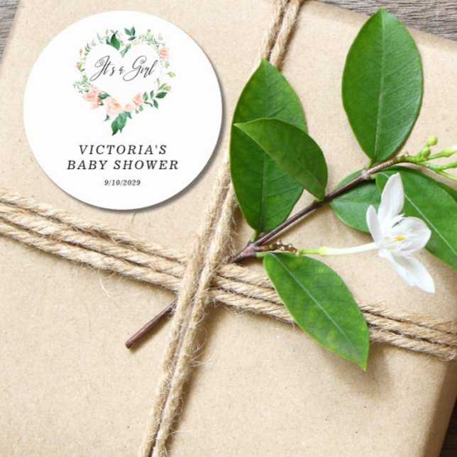 It is a Girl Peach Baby Shower Classic Round Sticker (Creator Uploaded)