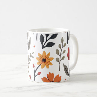 It is a mug decorated with flowers and leaves.