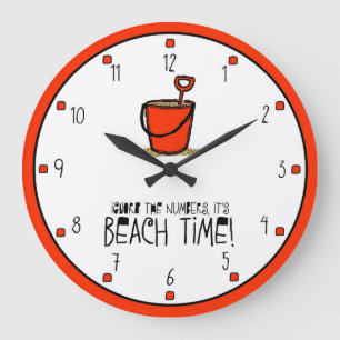 It is Beach Time! Orange-Red Large Clock