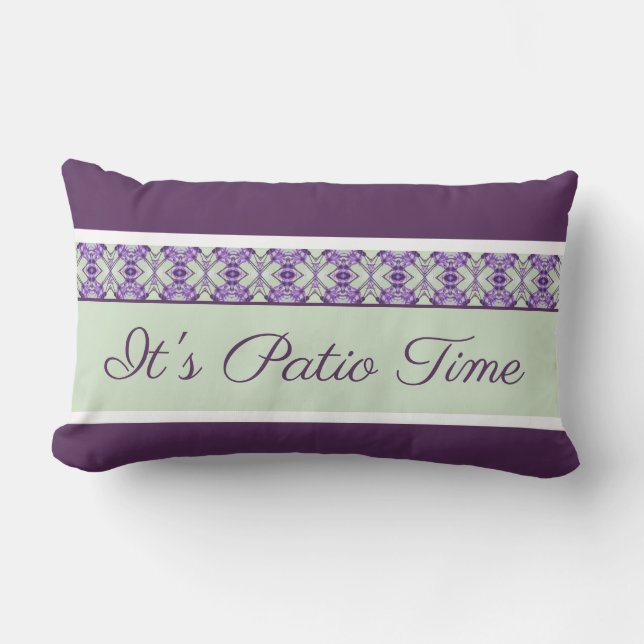It Is Patio Time With Plum Patterned Designer Lumbar Cushion (Front)