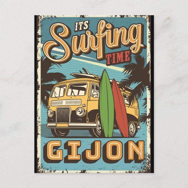   It is surf time in Gijon Postcard (Front)