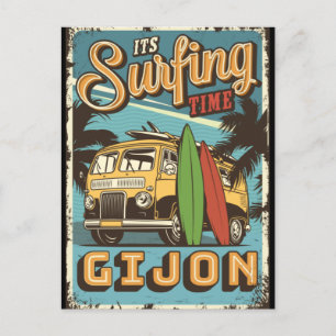 It is surfing time in Gijon Postcard