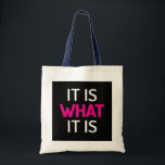 It Is What It Is - Motivational Tote Bag"<br><div class="desc">Embrace life with this stylish "It Is What It Is" tote bag! Perfect for carrying your essentials, this durable and trendy bag features a bold design that resonates with a positive mindset. Whether you're heading to the grocery store, the gym, or a day out with friends, this tote is your...</div>