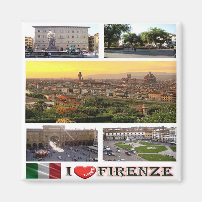 IT - Italy - Florence - I Love - Collage Mosaic Magnet (Front)