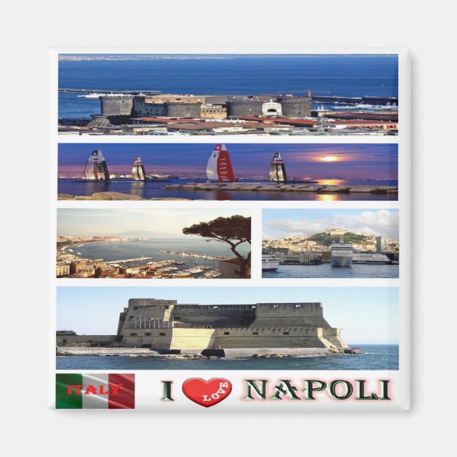 IT - Italy - Naples - I Love - Collage Mosaic Magnet (Front)