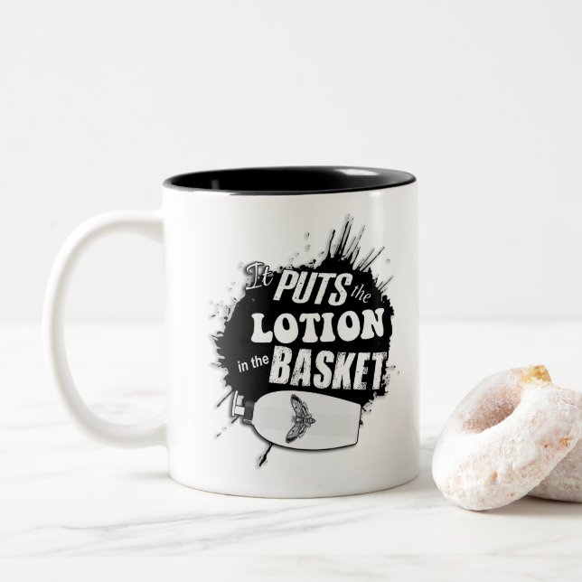 It Puts The Lotion in the Basket Grunge Two-Tone Coffee Mug (With Donut)