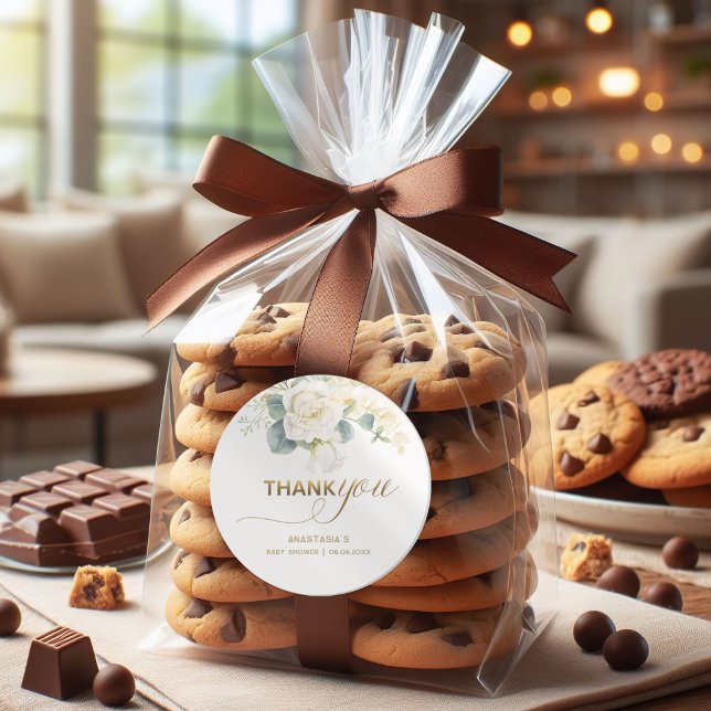 It’s A Boy Baby Shower –Gold Balloon & Greenery Classic Round Sticker (Creator Uploaded)