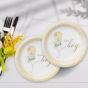 It’s A Boy Baby Shower –Gold Balloon & Greenery Paper Plate