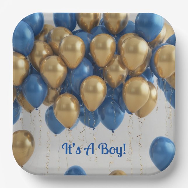 It’s a Boy Balloons Paper Plate (Front)
