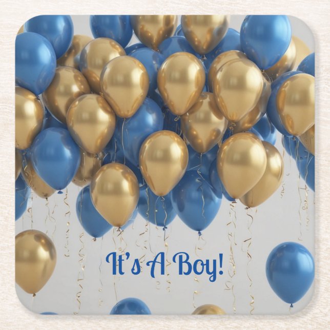 It’s a Boy Balloons Square Paper Coaster (Front)