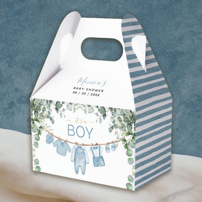 It’s A Boy Blue Boho Clothes Greenery Baby Shower Favour Box (It’s a Boy Blue Boho Clothes Greenery Baby Shower Favor Box)