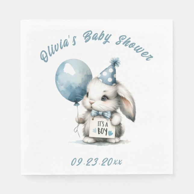 It’s a Boy Blue Bunny Animal Theme Baby Shower Napkin (Front)