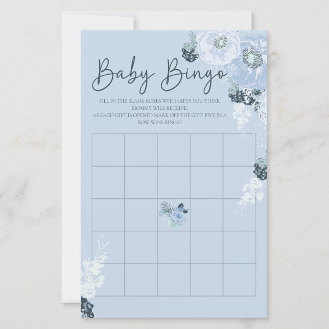 It’s A Boy Blue Floral Baby Shower Bingo Game (Front)
