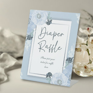 It’s A Boy Blue Floral Baby Shower Diaper Raffle Pedestal Sign