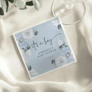 It’s A Boy Blue Floral Baby Shower Paper Napkins