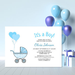 It’s a Boy Blue Stroller Baby Shower Invitation
