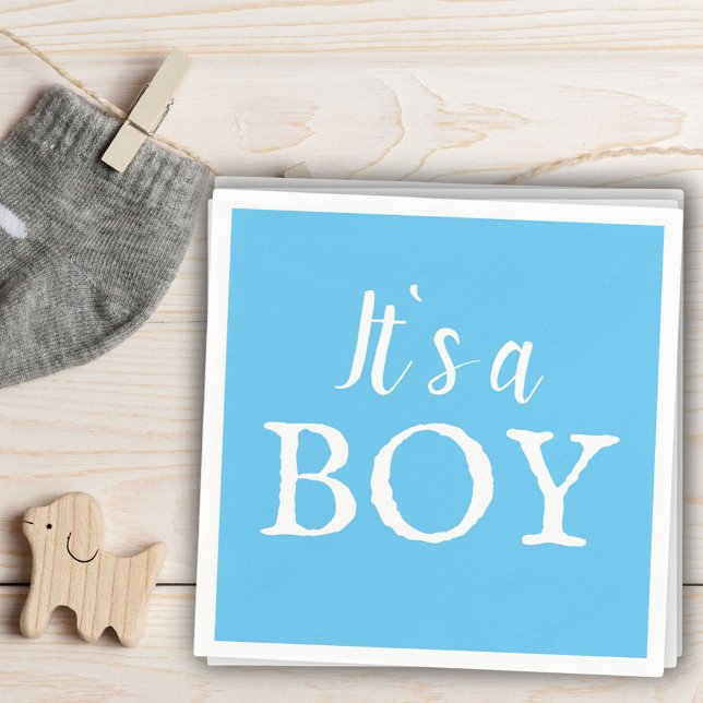 It`s a Boy Blue Typography Baby Boy Baby Shower Napkin (Creator Uploaded)