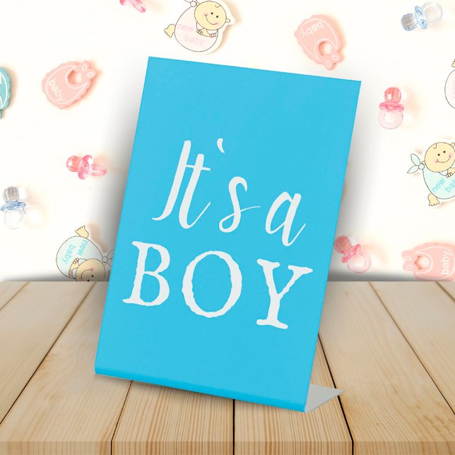 It`s a Boy Blue Typography Baby Shower Pedestal Sign (Creator Uploaded)