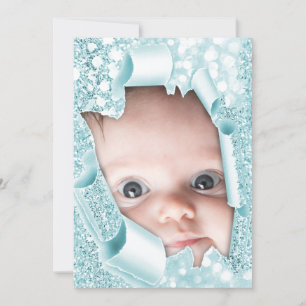 It’s a Boy Custom  Photo Glitter Baby Shower Blue Invitation