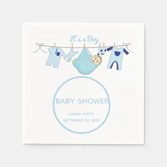It’s A Boy Cute Blue Baby Shower Paper Napkin (Front)