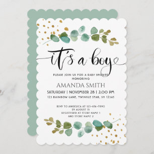 It’s a Boy Elegant Boy Eucalyptus Baby Shower Invitation