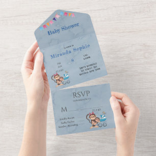 It’s a Boy Monkey Baby Shower  All In One Invitation