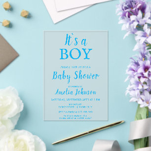 It`s a Boy Simple Blue Baby Boy Baby Shower Acrylic Invitations